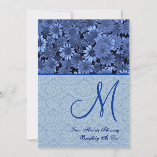 Royal Blue Daisy Damask Hochzeit Einladung (Rückseite)