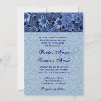Royal Blue Daisy Damask Hochzeit Einladung