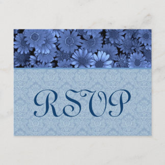 Royal Blue Daisy Damask Wedding UAWG RSVP Karte