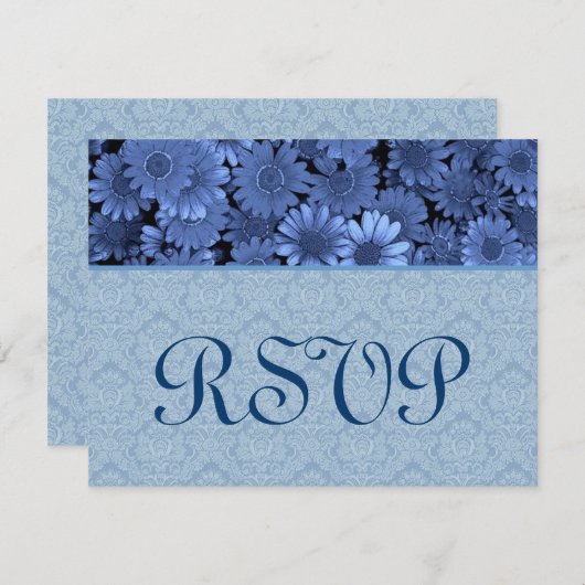 Royal Blue Daisy Damask Wedding UAWG RSVP Karte (Vorne/Hinten)