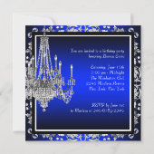 Royal Blue Damask Chandelier Birthday Party Einladung (Rückseite)