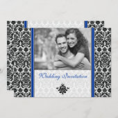 Royal Blue Damask Foto Hochzeitseinladung Einladung (Vorne/Hinten)