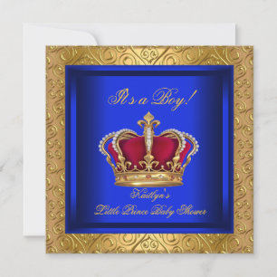 Royal Blue Damask Gold Baby Shower Boy Einladung