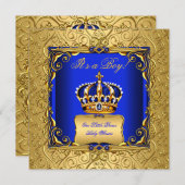 Royal Blue Damask Gold Crown Baby Dusche Boy bsc Einladung (Vorne/Hinten)