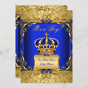 Royal Blue Damask Gold Crown Baby Shower Bob bs2 Einladung