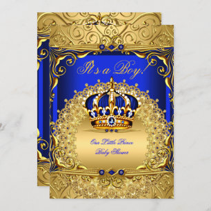 Royal Blue Damask Gold Crown Baby Shower Bob bs6 Einladung