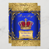 Royal Blue Damask Gold Crown Baby Shower Bobs Einladung (Vorne/Hinten)