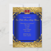 Royal Blue Damask Gold Crown Baby Shower Boy 4 Einladung (Rückseite)