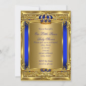 Royal Blue Damask Gold Crown Baby Shower Boy bg4 Einladung (Rückseite)