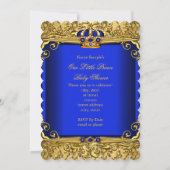 Royal Blue Damask Gold Crown Baby Shower Boy RB3 Einladung (Rückseite)