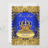 Royal Blue Damask Gold Crown Baby Shower Boy RB3 Einladung (Vorderseite)