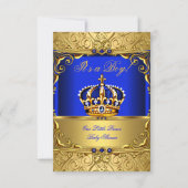 Royal Blue Damask Gold Crown Baby Shower Boy SMALL Einladung (Vorderseite)
