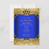 Royal Blue Damask Gold Crown Baby Shower Boy SMALL Einladung (Rückseite)