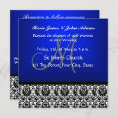 Royal Blue Damask Hochzeitseinladung Einladung (Vorne/Hinten)