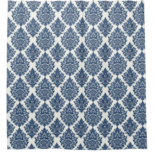 Royal Blue Damask Muster Duschvorhang (Vorderseite)