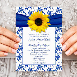 Royal Blue Damask Sonnenblume Einladung zur Hochze