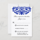 Royal Blue Damask UAWG Reply RSVP Karte (Rückseite)