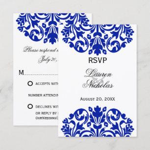 Royal Blue Damask UAWG Reply RSVP Karte