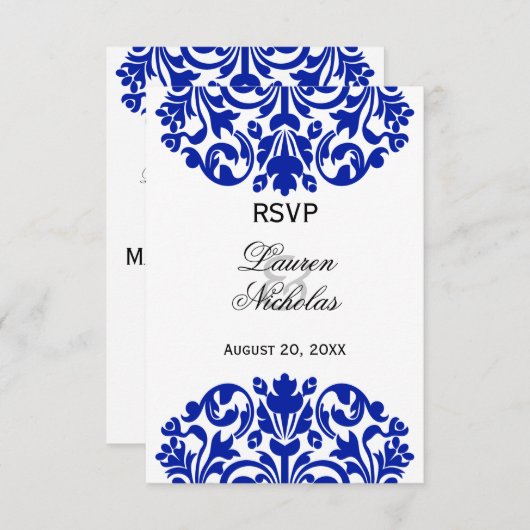 Royal Blue Damask UAWG Reply RSVP Karte (Vorne/Hinten)