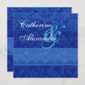 Royal Blue Damask und Einladung zur Hochzeit (Vorne/Hinten)