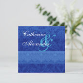 Royal Blue Damask und Einladung zur Hochzeit (Stehend Vorderseite)