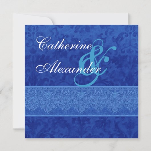 Royal Blue Damask und Einladung zur Hochzeit (Vorderseite)