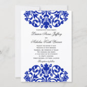 Royal Blue Damask Wedding Einladung (Vorderseite)