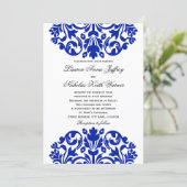 Royal Blue Damask Wedding Einladung (Stehend Vorderseite)