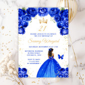 Royal Blue Dark Skin Princess Birthday Party Einladung