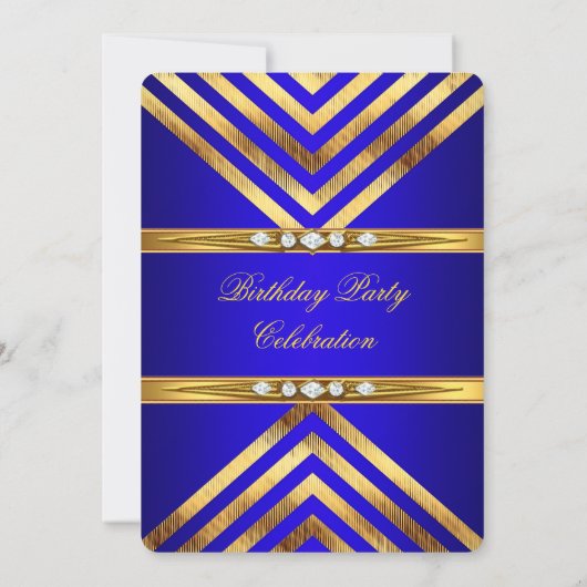 Royal Blue Deko Stripe Gold Diamond Party Einladung (Rückseite)