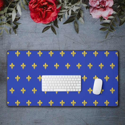 Royal Blue Desk Mat mit goldener Lilie Schreibtischunterlage