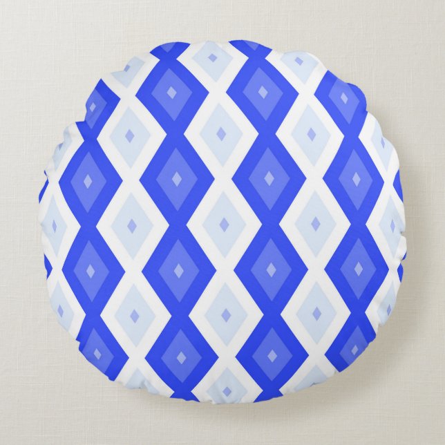 Royal blue diamond pattern rundes kissen (Vorderseite)