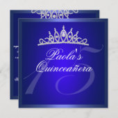Royal Blue Diamond Quinceañera Tiara Einladung (Vorne/Hinten)