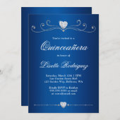 Royal Blue Diamond Swirl Elegant Quinceanera Einladung (Vorne/Hinten)