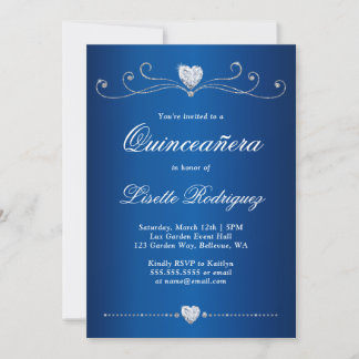 Royal Blue Diamond Swirl Elegant Quinceanera Einladung