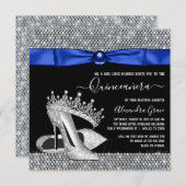 Royal Blue Diamond Tiara Shoe Quinceanera Einladung (Vorne/Hinten)
