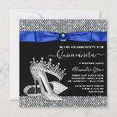 Royal Blue Diamond Tiara Shoe Quinceanera Einladung (Vorderseite)