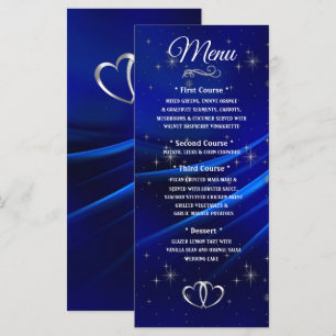 Royal Blue Diamonds and Hearts Wedding Menu Menükarte