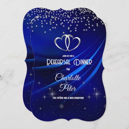 Royal Blue Diamonds & Hearts Probe Dinner Einladung (Vorne/Hinten)
