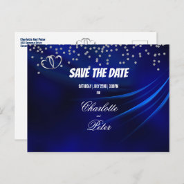 Royal Blue Diamonds & Hearts Save the Date Card Ankündigungspostkarte