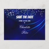Royal Blue Diamonds & Hearts Save the Date Card Ankündigungspostkarte (Vorderseite)
