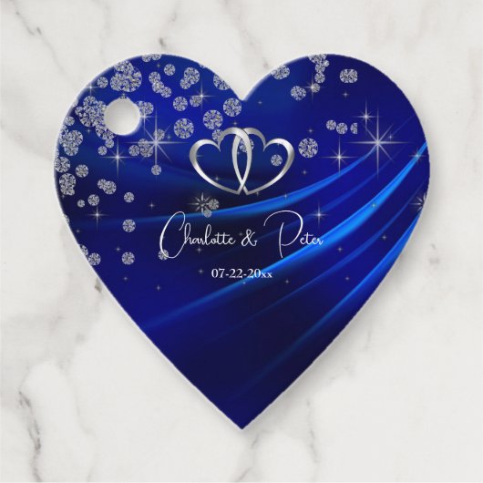 Royal Blue Diamonds Hearts Stars Wedding Geschenkanhänger (Vorderseite)