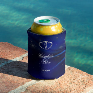 Royal Blue Diamonds/Hearts Wedding Can Cooler Dosenkühler