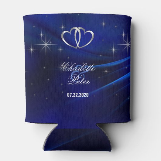 Royal Blue Diamonds/Hearts Wedding Can Cooler Dosenkühler (Rückseite)