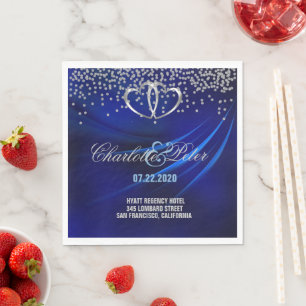 Royal Blue Diamonds/Hearts Wedding Paper Napkins Serviette