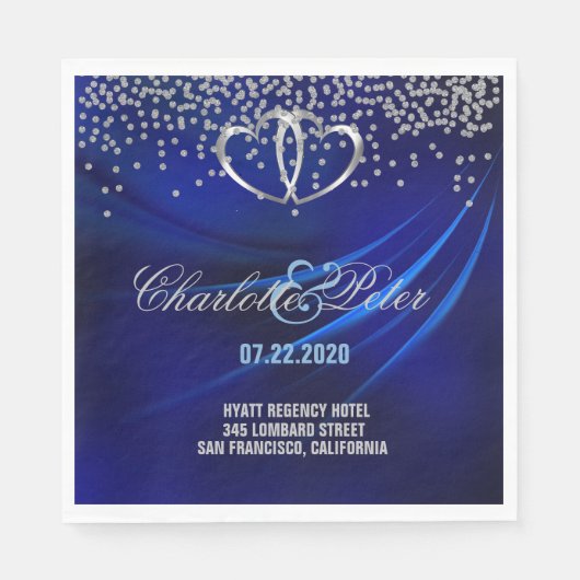 Royal Blue Diamonds/Hearts Wedding Paper Napkins Serviette (Vorderseite)