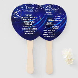 Royal Blue Diamonds & Hearts Wedding Program Fan Fächer