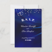 Royal Blue Diamonds & Hearts Wedding RSVP Card Karte (Vorderseite)