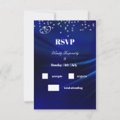 Royal Blue Diamonds & Hearts Wedding RSVP Card Karte (Rückseite)