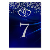 Royal Blue Diamonds & Hearts Wedding Table No Card Tischnummer (Rückseite)